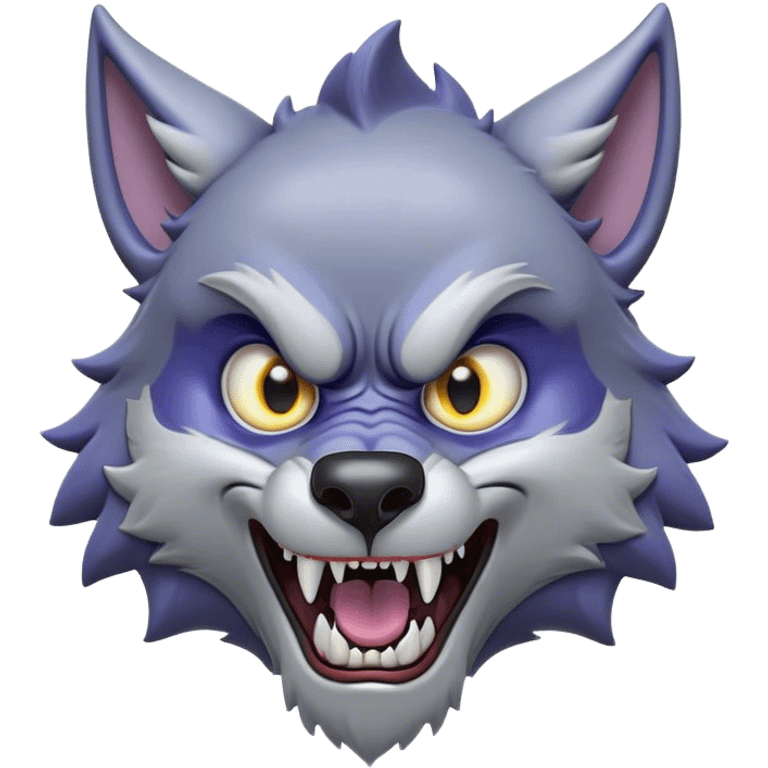 Cinematic Comical Werewolf Portrait Emoji, with a whimsically exaggerated lupine face in vivid moonlit grays and silvers, head cocked in a dramatically shocked expression with comically oversized, wide eyes and a playful snarl, simplified yet hilariously expressive, highly detailed with a soft cartoonish glowing outline capturing the mischievous humor of a werewolf mid-transformation! emoji