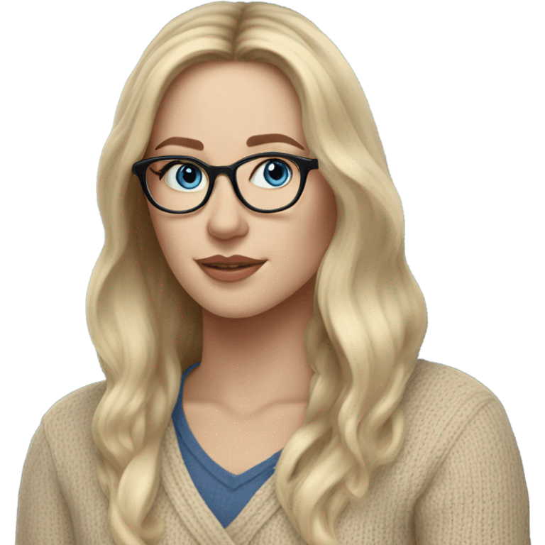 Side profile Blonde balayage long hair white women beige sweater blue eyes wearing glasses  emoji