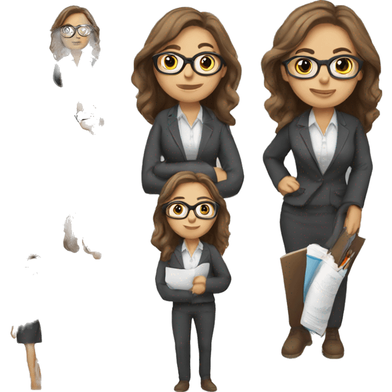 Female teacher in classroom long brown hair glasses emoji