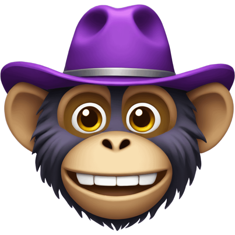 Smiling monkey wearing a purple cowboy hat emoji