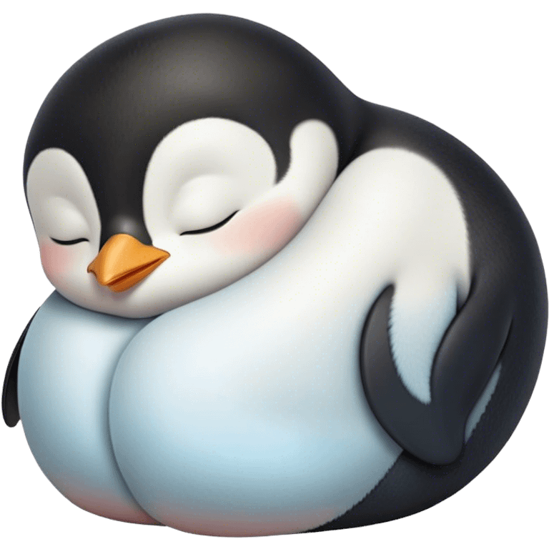 Meme-Worthy cute Sleeping Baby Penguin Portrait Emoji, Head resting peacefully with a contented smile, showcasing luxuriously soft down and a serene, slumbering gaze, Simplified yet hilariously adorable features, highly detailed, glowing with a soft, drowsy polar light, high shine, relaxed and utterly lovable, stylized with an air of playful laziness, bright and heartwarming, soft glowing outline, capturing the essence of a sleeping baby penguin that feels destined to become the next viral icon of adorable rest! emoji