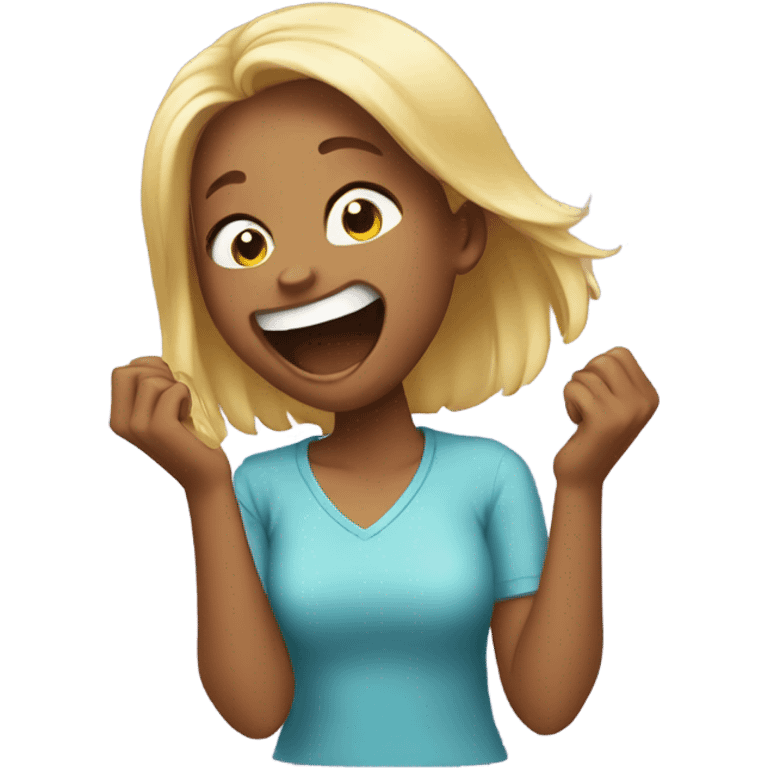 Girl holding her laugh emoji