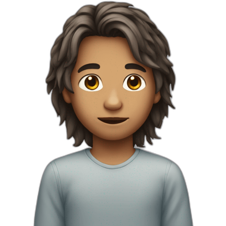 young boy with long attached hair and a bit of bear emoji