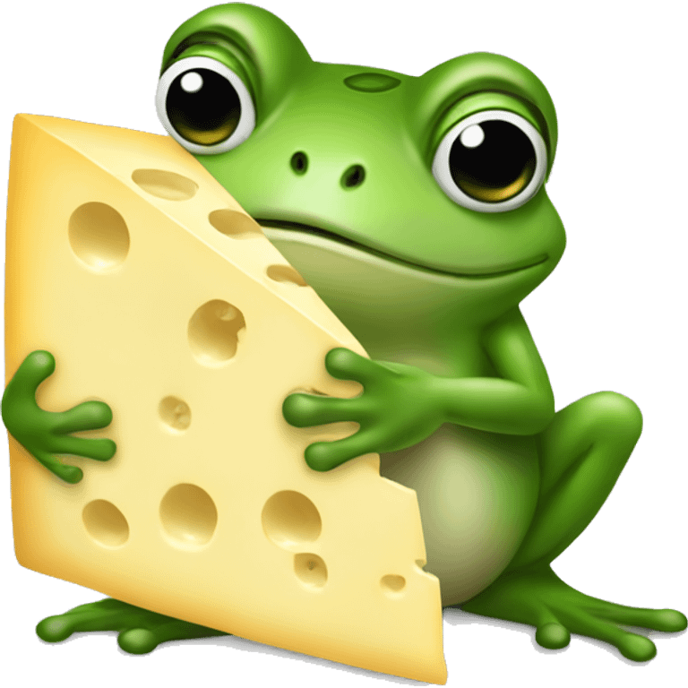 Frog holding a big block of Swiss cheese emoji