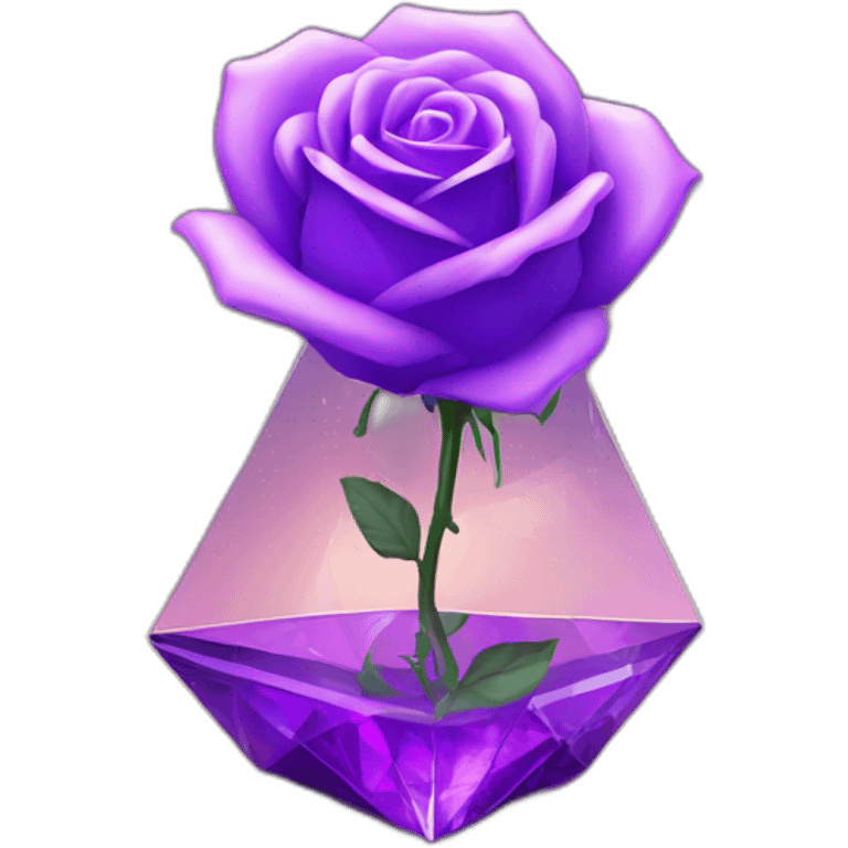 Purple digital rose in shiny glass octahedron emoji