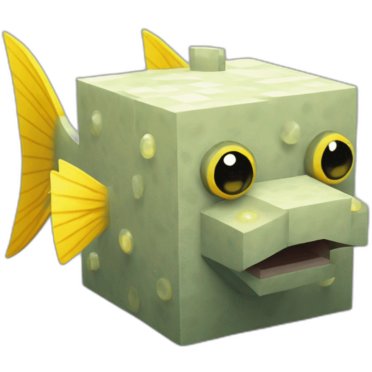 cube yellow fugu fish with two fins and tail in minecraft style full size emoji