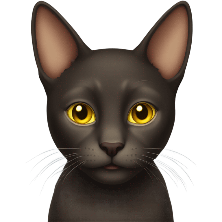 Dark brown cat with yellow eyes and big ears and long nose  emoji