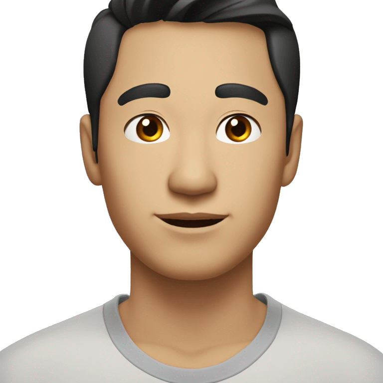 A head and shoulders shot of a 32 year old Asian man, with short black hair,   with brown eyes wearing a t-shirt. emoji