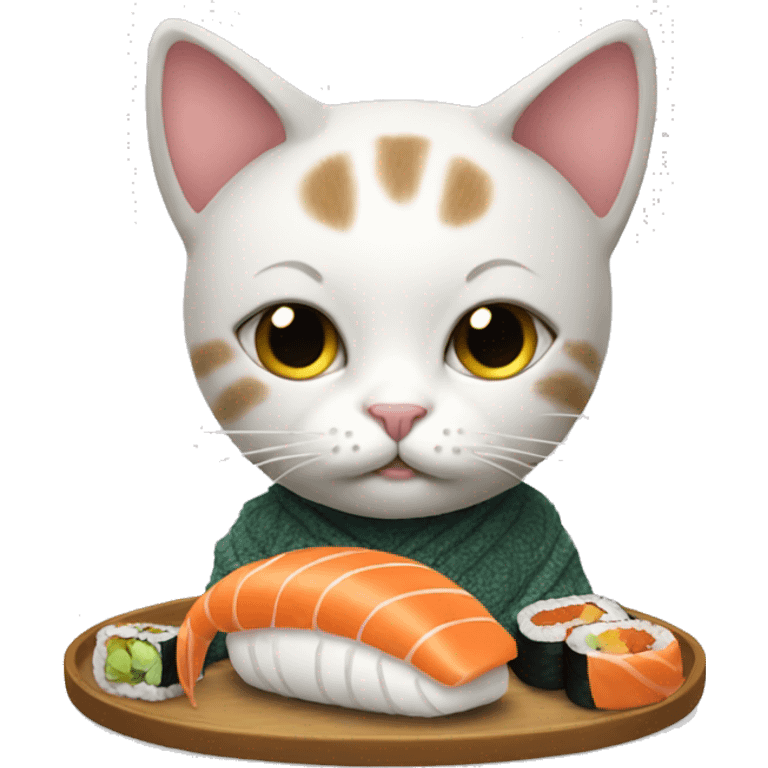 A cat wearing a sweater eating sushi  emoji