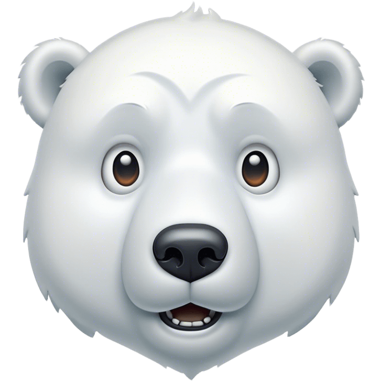 Cinematic Comical Polar Bear Portrait Emoji, Head tilted dramatically with an exaggeratedly shocked expression, featuring a robust, snowy build with wide, comically expressive eyes full of humorous disbelief, Simplified yet hilariously expressive features, highly detailed, glowing with a slightly sassy polar glow, high shine, dramatic yet playful, stylized with an air of quirky arctic attitude, soft glowing outline, capturing the essence of a meme-worthy polar bear that appears ready to side-eye its way into viral fame! emoji