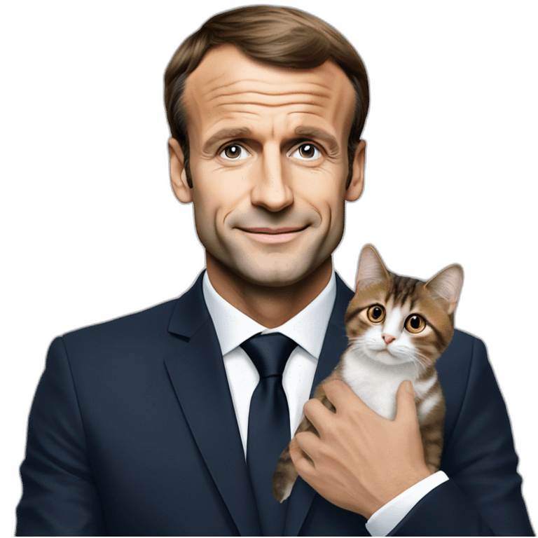 Emmanuel Macron avec un chat emoji