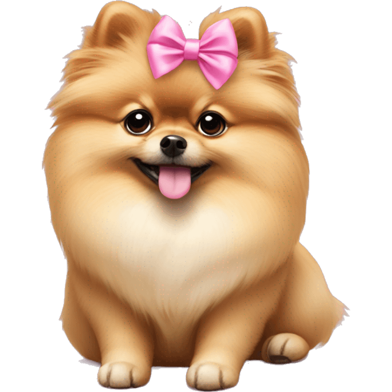 Pomeranian wearing a pink bow on head emoji