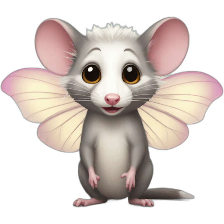 Adult male opossum with fairy wings, looking regal  emoji