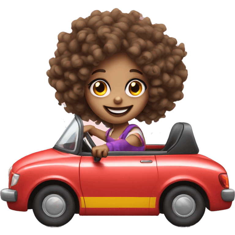 girl clown curly hair driving car emoji