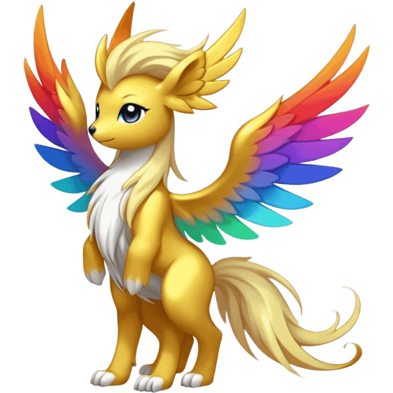 Anthro Sona Cool Cute Colorful Shy Winged Shiny Fakemon-Fantasy-Creature With Long Hair-Mane Full Body emoji