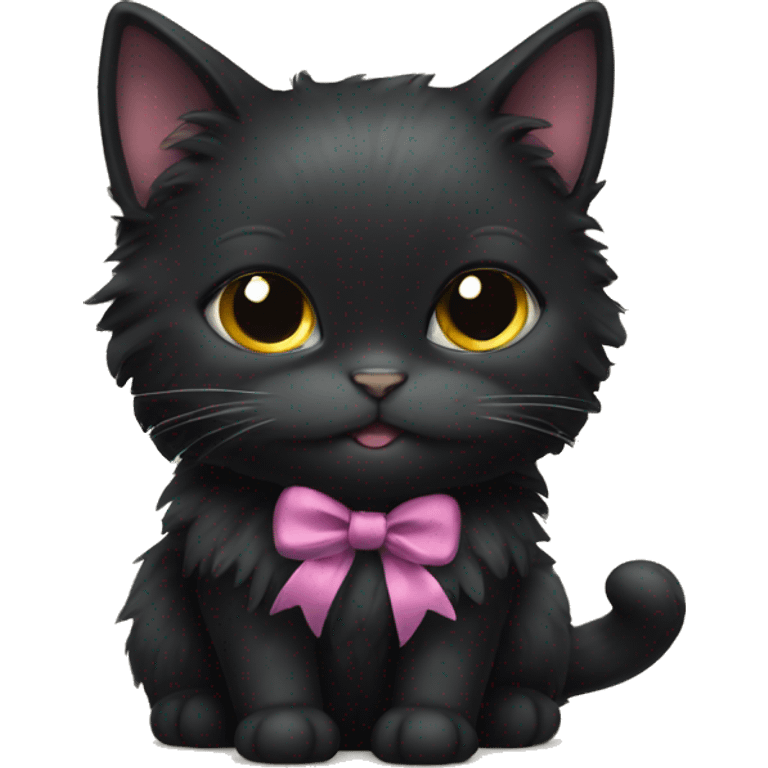 Fluffy black cat with bow emoji