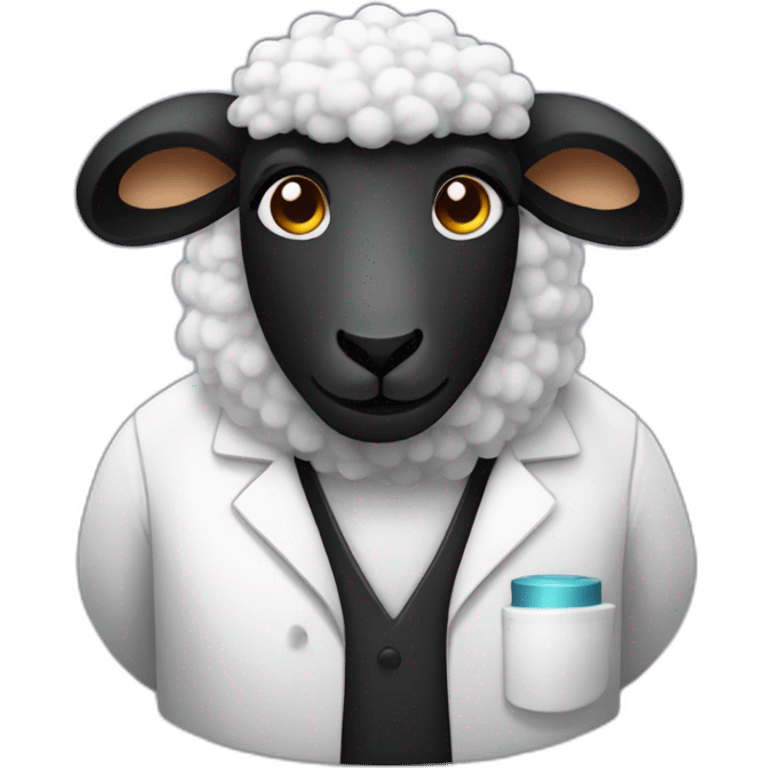 a black wooled sheep that is a scientist emoji