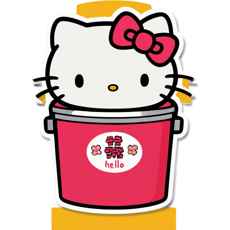 A trash bin that says goodbye with hello Kitty in it emoji