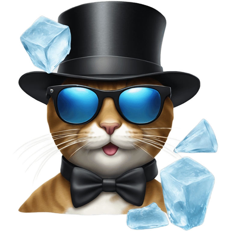 Top hat on a cat eating ice with sunglasses  emoji