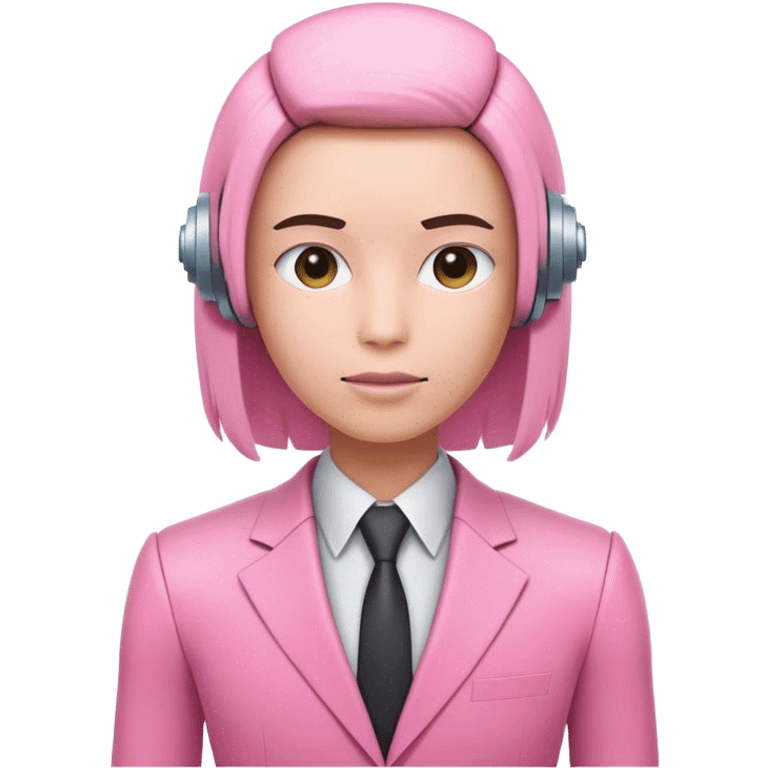 robotic human office worker in all pink suit with human hair emoji