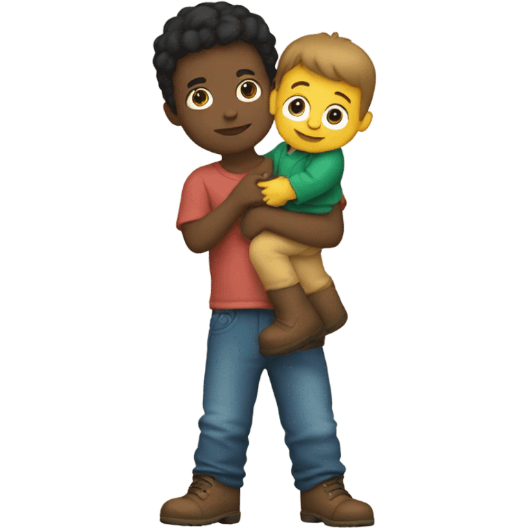 Kid holding a kid as a boot emoji