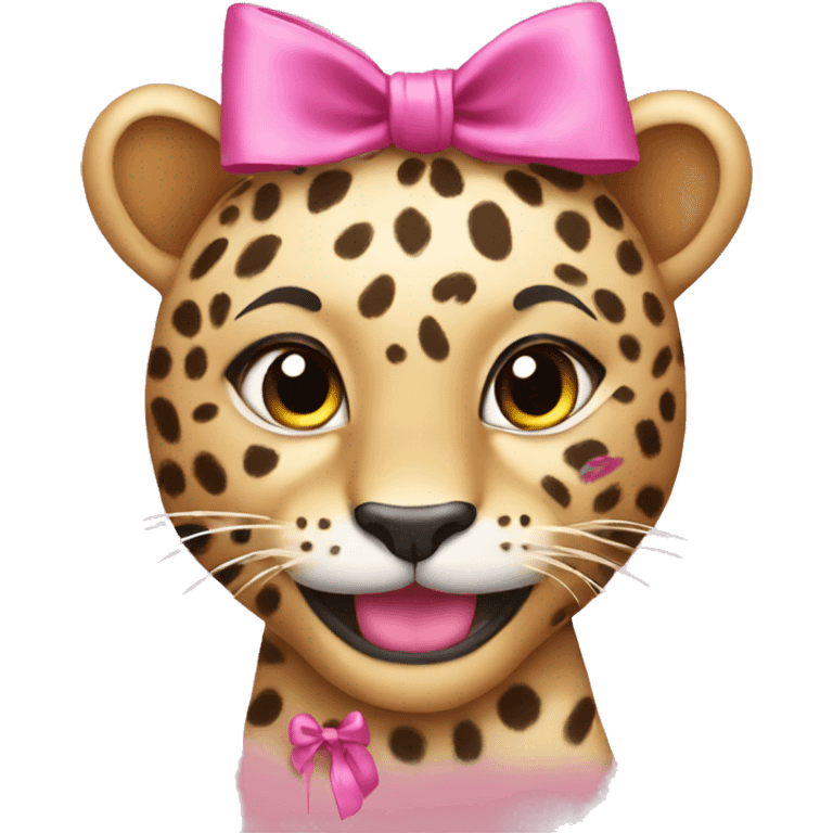 pink leopard smiling  with a bow on her head  emoji