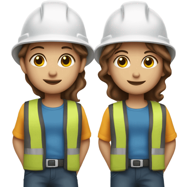 Twins wearing hard hats but one is brown and short than the other emoji