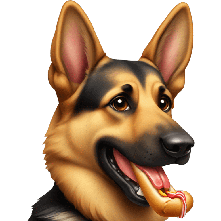 german shepherd eating a hot dog emoji