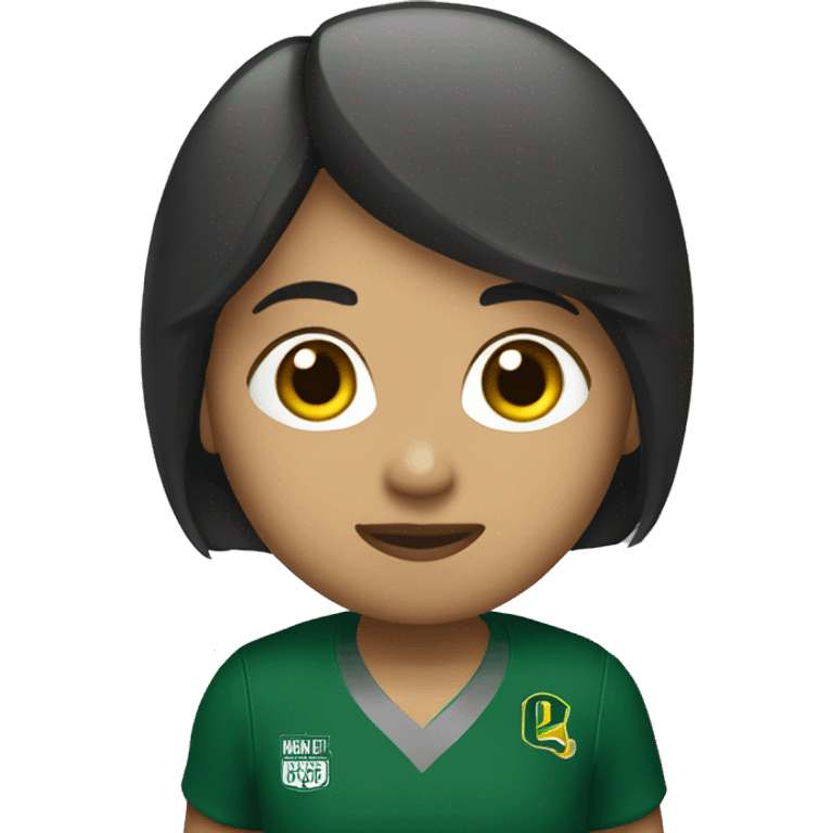 Filipina with bob hair round face wearing Oregon ducks gear emoji