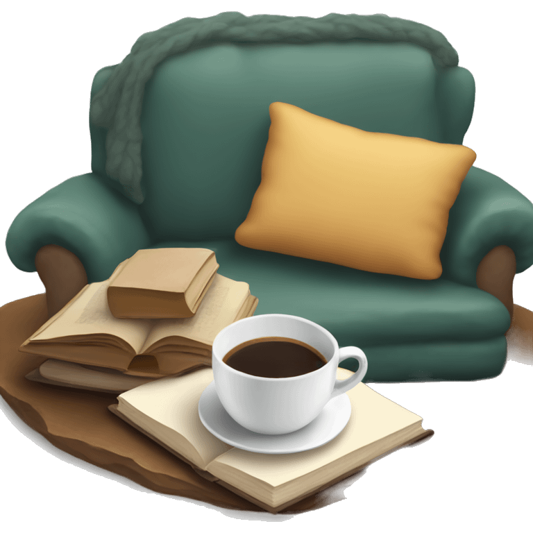 cozy book, with a cup of coffee emoji