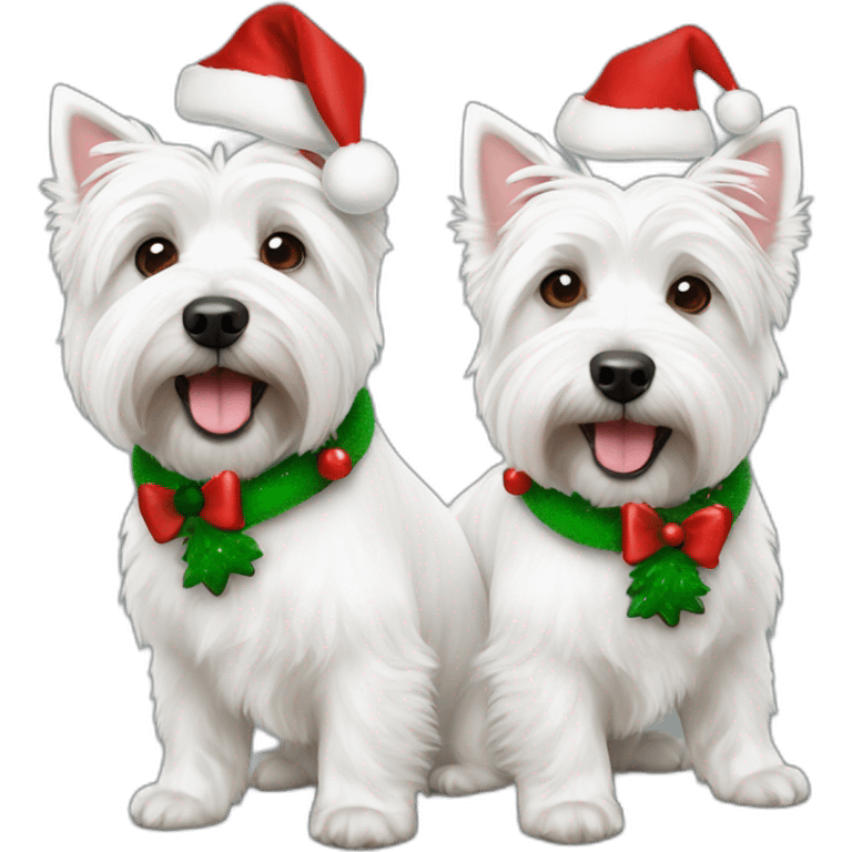 two west highland white terriers with a christmas theme emoji