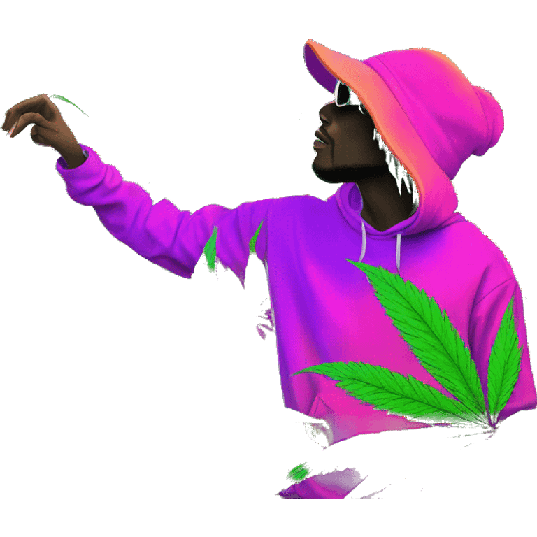 Hemp leaves Multicoloured neon person smoking wearing hoodie dancing hip hop bucket hat tropical Skater fashion aesthetic baggy clothes graphic t shirt 420 emoji