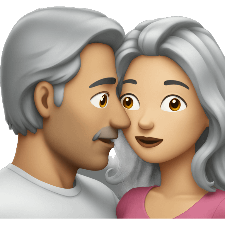 Man with brown hair kissing woman with long gray hair  emoji