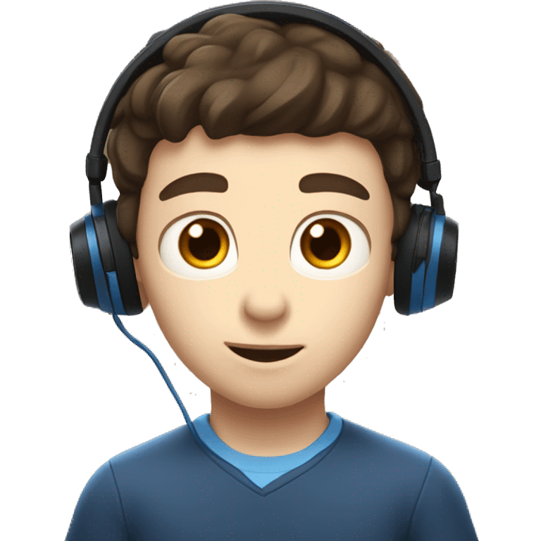 white boy with dark brown hair, blue eyes, with gamer headset, lightning a candle emoji