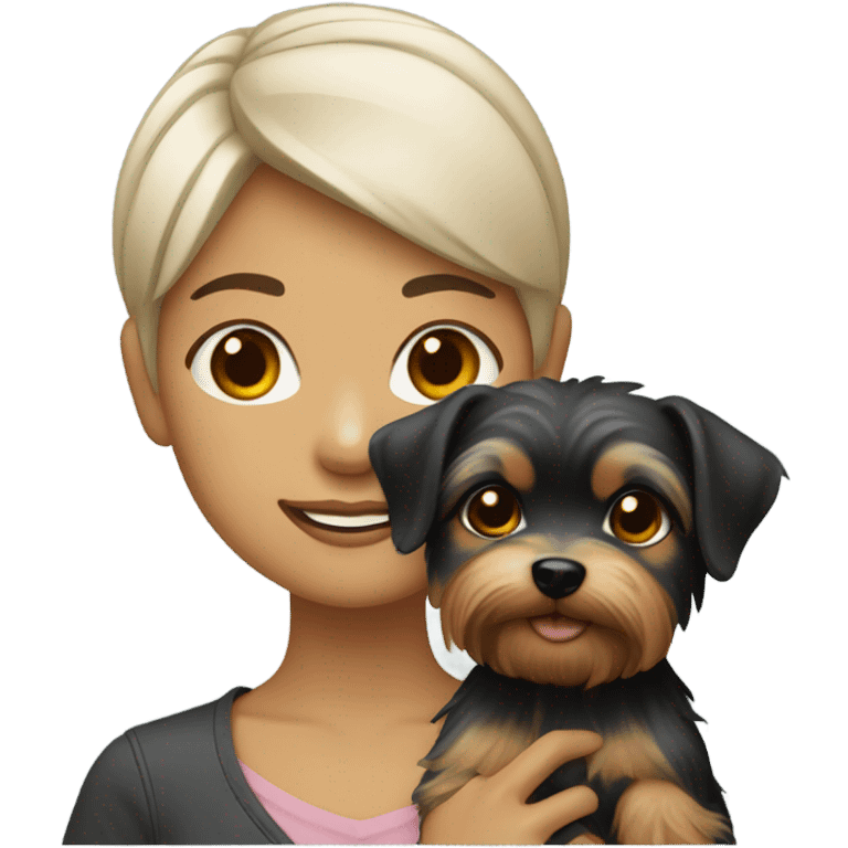 Asian girl, short hair, holding Yorkshire terrier  emoji