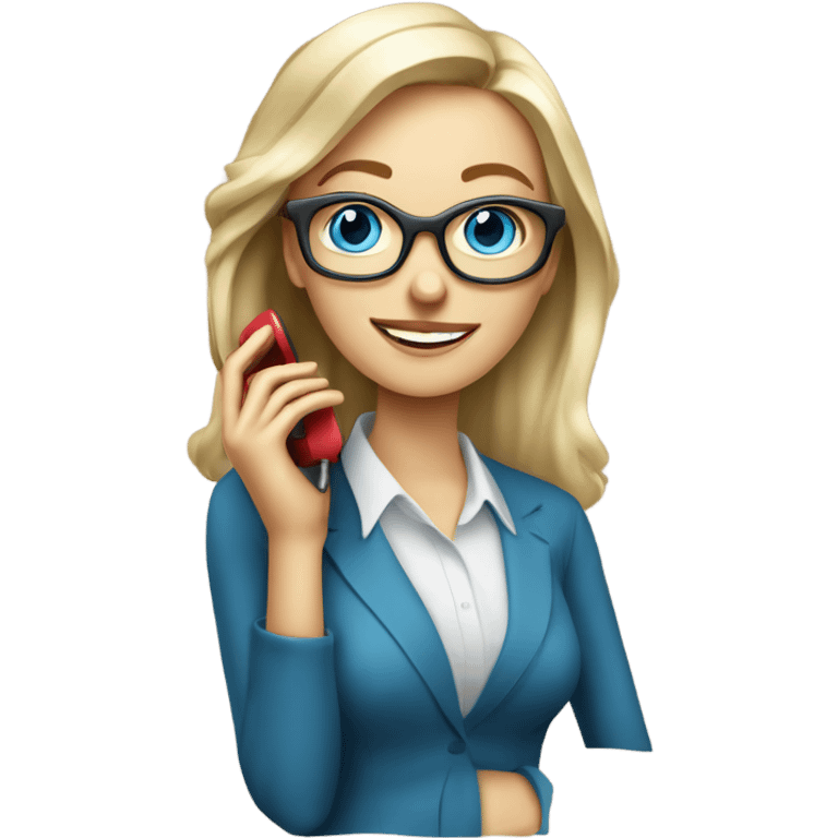 Elegant real blonde girl with glasses happy blue eyes talking on a phone  emoji