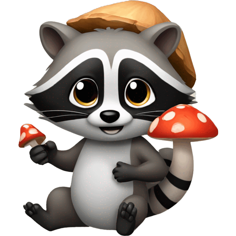 Raccoon holding a mushroom in his hand emoji