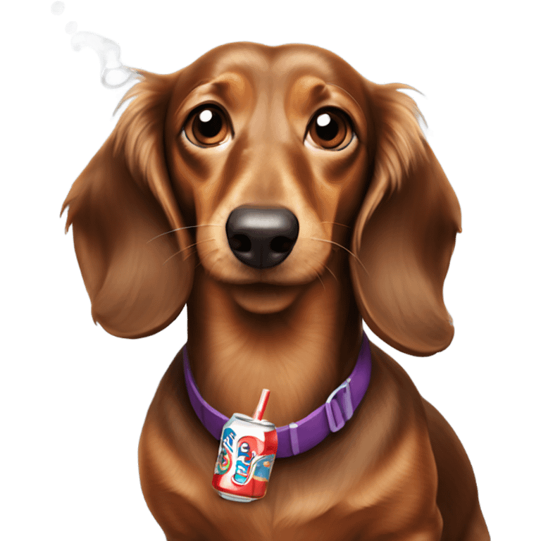 longhaired dachshund drinking cola emoji