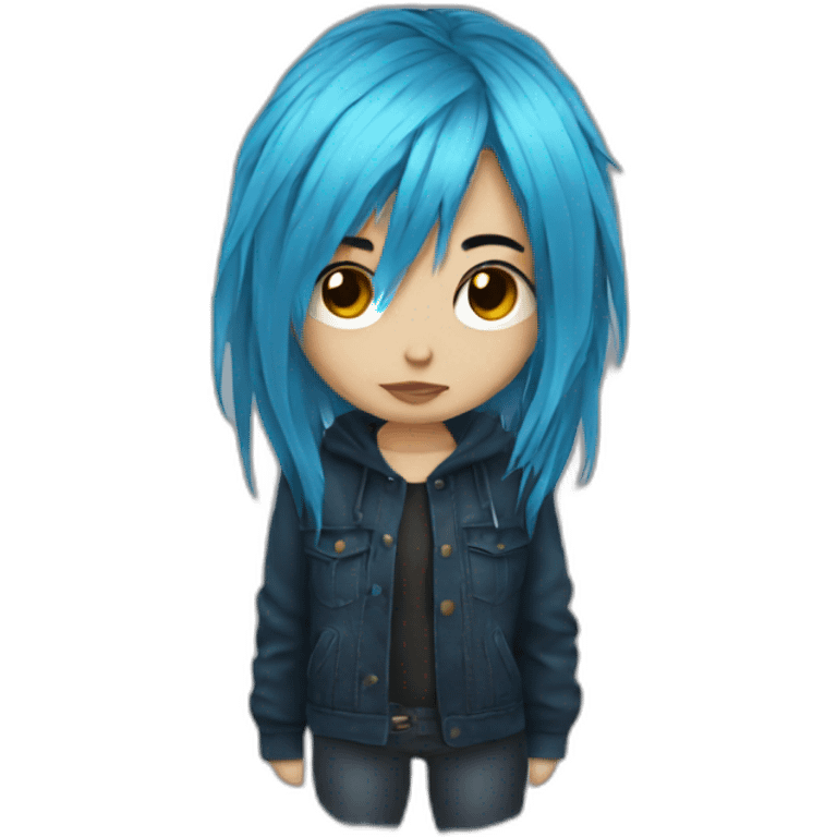 Emo girl with choppy blue hair emoji