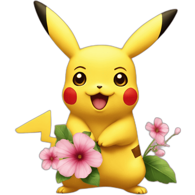 Pikachu avec des fleurs  emoji