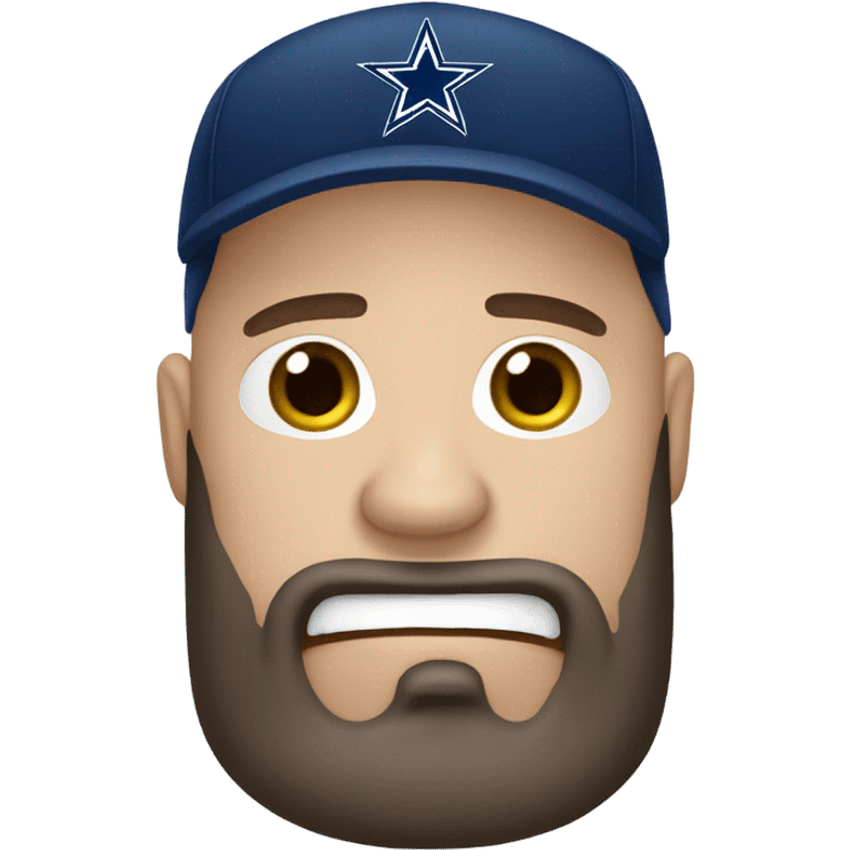 Bald white male with dark brown beard holding dark blue Dallas Cowboys hat. He’s crying because he’s ashamed of being bald  emoji