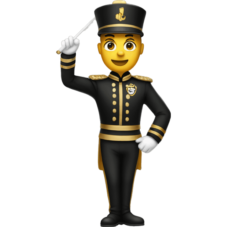 A full body marching band drum major in a black and gold uniform  emoji