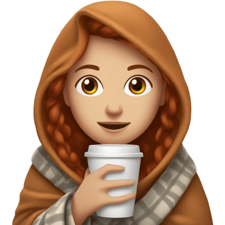 Red hair Girl drinking coffee, with a cozy blanket emoji