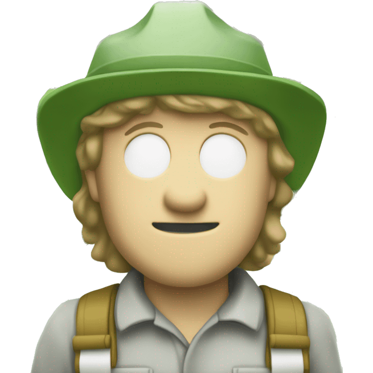 gardener pith helmet jacket white green trees smirk emoji