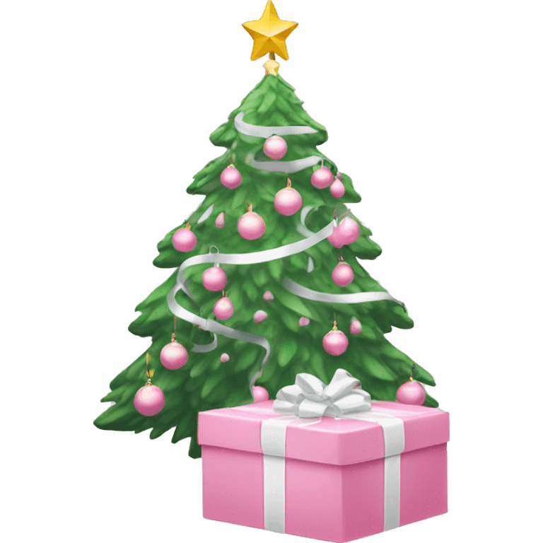 Light pink Christmas gifts under a white Christmas tree  emoji