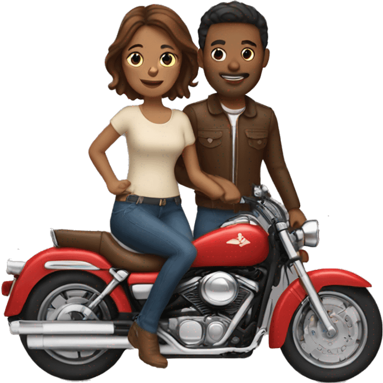 Couple on motorcycle brown hair emoji