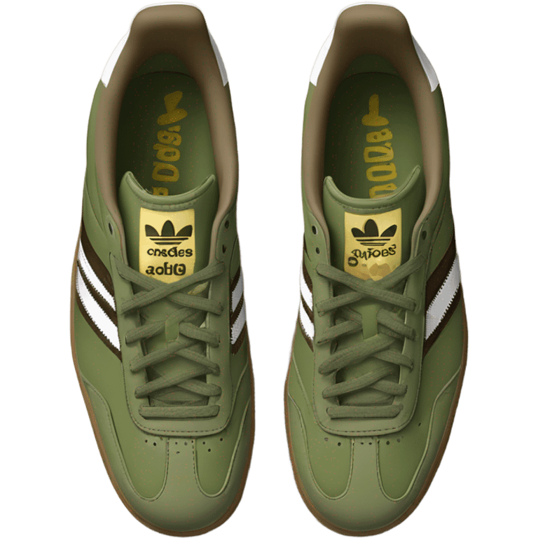 two khaki green adidas samba with a brown flat sole emoji