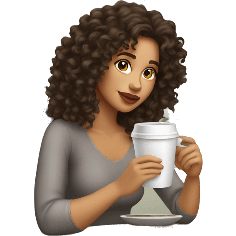 pretty latina with curly hair sipping coffee  emoji