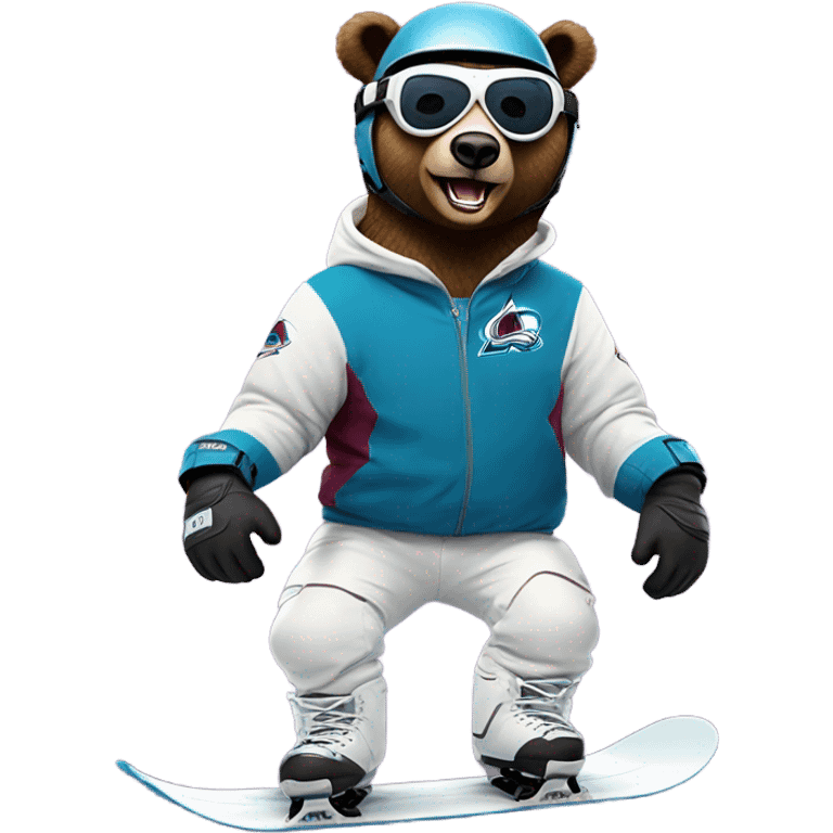 snowboarding bear with helmet and goggles in colorado avalanche jersey cool trick emoji