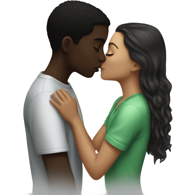 White girl kissing black boy emoji